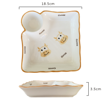 大号饺子盘带醋碟多功能陶瓷寿司盘创意虾盘分格家用早餐盘菜碟子|小福牛