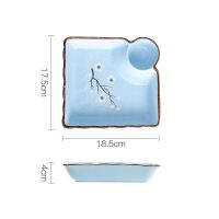 大号饺子盘带醋碟多功能陶瓷寿司盘创意虾盘分格家用早餐盘菜碟子|天空蓝