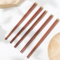 家用金属头顶红檀木筷子散装中式鸡翅木筷子无漆无蜡实木质|龙珠红檀木 5双装
