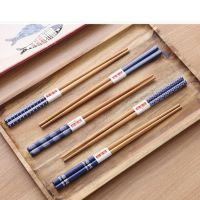 5-10双装日式和风家用竹筷环保防霉筷子多色招猫卡通筷防滑|至雅蓝竹筷[22.5cm] 10双家用简装