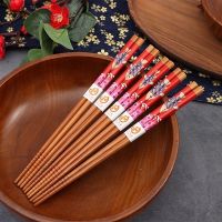 5-10双装日式和风家用竹筷环保防霉筷子多色招猫卡通筷防滑|日式和风卡通红鲤鱼竹筷 20双家用简装