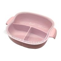 儿童加厚分格餐盘可微波炉加热防摔带盖幼儿宝宝pp餐具套装|[粉色]加盖子 [餐盘+笑脸吸盘]