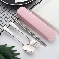 不锈钢餐具套装学生成人儿童便携筷子勺子叉子礼盒套装餐具三件套|北欧粉 C款两件套