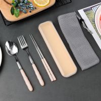 不锈钢小麦秸秆筷子勺子叉学生成人旅行食堂便携式餐具|核桃杏 三件套[筷子+勺子+叉子]