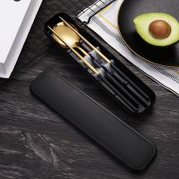 北欧ins便携不锈钢餐具套装勺子筷子叉子学生办共旅行三件套装|北欧ins金黑 便携盒(不带餐具)