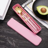 北欧ins便携不锈钢餐具套装勺子筷子叉子学生办共旅行三件套装|北欧ins金粉 便携盒(不带餐具)