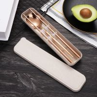北欧ins便携不锈钢餐具套装勺子筷子叉子学生办共旅行三件套装|北欧ins玫瑰金 便携盒(不带餐具)