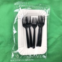 蛋糕餐具盘叉组合一次性塑料蛋糕叉碟套装生日蛋糕刀叉盘组合|黑色长盘100套塑料袋包装