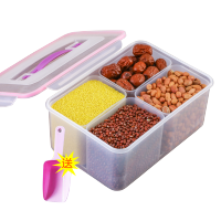 8l/4l/2.1l分格保鲜盒密封储物干货收纳盒杂粮罐米桶|4升4分格-粉色(带提手)