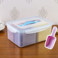 8l/4l/2.1l分格保鲜盒密封储物干货收纳盒杂粮罐米桶|8升4分格-蓝色(带提手)