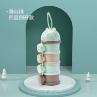 婴儿奶粉盒便携外出奶粉盒迷你奶粉分装分隔盒奶粉格大小号装密封|薄荷绿四层-侧开款*