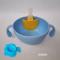 宝宝吸管碗喝汤喝水辅食碗1234岁卡扣硅胶吸管碗婴儿幼儿餐具套装|蓝色吸管碗+吸盘