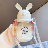 吸管杯男女可爱学生便携儿童夏季带兔耳朵运动防摔塑料水杯