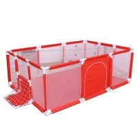 婴儿童游戏围栏室内家用小孩宝宝学步栏栅婴幼儿爬行安|红色足球场（122*182cm) 围栏+200海洋球