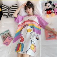 2021新款睡衣女夏季短袖韩版宽松大码连衣睡裙女夏家居服