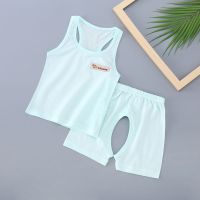 婴儿背心套装新生儿棉薄夏装宝宝无袖衣服睡衣开档短裤两件套