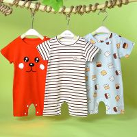 宝宝棉短袖连体衣0-6-14个月新生儿夏季哈衣婴幼儿薄款外出爬服