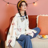 韩版睡衣女秋季宽松可爱学生ins潮长袖大码少女可外穿家居服套装