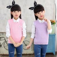 棉女童针织马甲秋冬款儿童毛线背心中大童坎肩毛衣童装