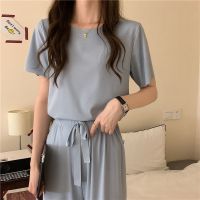 冰丝睡衣女夏季薄款短袖两件套装显瘦家居服可外穿软软套装