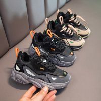 童鞋男童春秋季跑步鞋儿童鞋子2021新款单鞋男孩皮面透气运动鞋潮