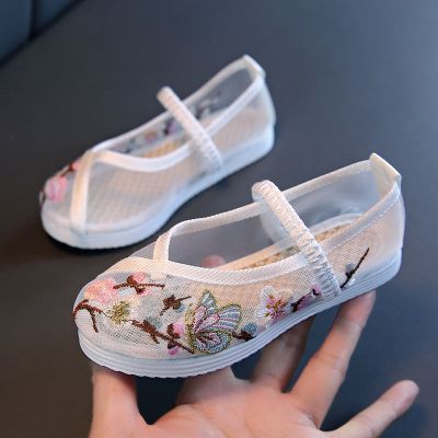 老北京布鞋女童汉服鞋子民族风绣花鞋儿童表演出舞夏季凉鞋小白鞋