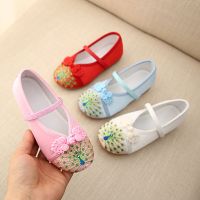 儿童布鞋老北京复古舞蹈鞋传统女童小白鞋软底绣花鞋中国风汉服鞋