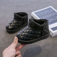 2021秋冬新款皮面菱格设计男女童雪地靴防滑防水软面宝宝短靴棉靴