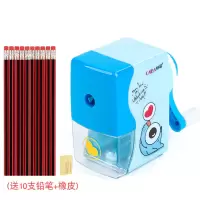 铅笔刀手摇转笔刀小学生用卷笔刀耐用削笔机糖果色小型削笔刀自动|蓝色+10支铅笔+得力橡皮
