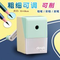 手摇转笔刀小学生削笔器自动进铅可调节粗细卡通防夹手铅笔刀|小方块(绿色)可调节粗细 +10支得力铅笔丨橡皮丨握笔器