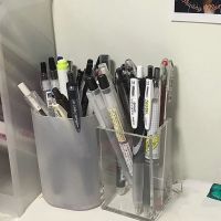 ins亚克力透明笔筒简约女学生文具办公室宿舍桌面杂物整理|亚克力+磨砂圆形[各一个] 仅一款[关注店铺送小礼物哈]