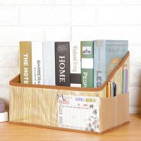 加厚防水学生书本收纳盒无纺布桌面整理篮笔筒课桌开学收纳|(款)棕木纹