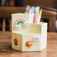 卡通笔筒可爱少女心创意时尚ins风儿童学生文具收纳盒桌面多功能|米黄晴天款