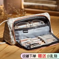 韩版女生笔袋ins大容量文具盒简约初中帆布铅笔盒高中生可爱