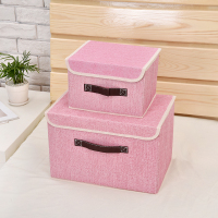 多规格收纳箱无纺布折叠收纳箱有盖内衣收纳盒衣物被子整理箱|亚麻粉色 小号(25x20x17厘米)