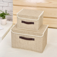 多规格收纳箱无纺布折叠收纳箱有盖内衣收纳盒衣物被子整理箱|亚麻米白 2件套(小号+大号)