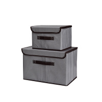 多规格收纳箱无纺布折叠收纳箱有盖内衣收纳盒衣物被子整理箱|黑白格子防水款 小号(25x20x17厘米)