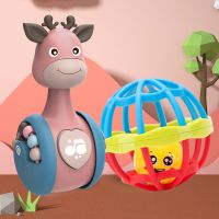 不倒翁玩具宝宝3-6-9-12个月以上婴儿学爬早教儿童小孩0-1岁|软胶摇铃球+不倒翁[科洛粉]