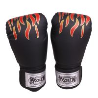 儿童拳击手套男女散打搏击训练拳套成人泰拳格斗沙袋健身拳套|成人火焰[黑色]