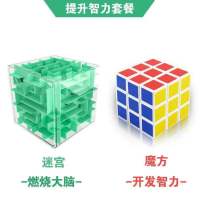 燃烧大脑3d迷宫玩具走珠儿童开发专注力魔方立体减压玩具|大号迷宫/绿色+三阶速滑魔方