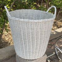 塑料仿藤编脏衣篮家用衣服收纳筐手提蓝玩具零食篓浴室洗衣筐|XL特大高38cm出口：粗灰色