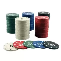 筹码币德州扑克筹码卡片棋室麻将馆码打麻将用筹码代币|100片(5个面值各20片不送盒子)