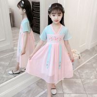 童装女童汉服秋季装中国风仙古风改良唐装古装小女孩雪纺裙纱裙