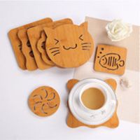 l200 木质卡通隔热垫餐桌垫防滑锅垫创意垫子茶杯垫碗垫杯垫餐垫|小号5个