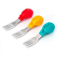 marcus同款不锈钢勺小宝宝学吃饭勺子短柄勺叉婴儿童餐具训练辅食|红色316不锈钢 单叉