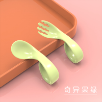 宝宝健乐弯把训练叉勺婴儿短柄学食pp餐具吃饭辅食勺子|奇异果绿