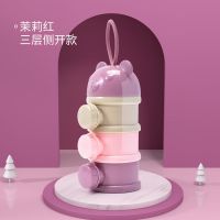 婴儿奶粉盒便携外出奶粉盒迷你奶粉分装分隔盒奶粉格大小号装密封|茉莉红三层-侧开款*