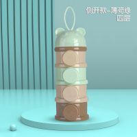 婴儿装奶粉盒便携式外出大容量宝宝分装储存罐迷你小号密封奶粉格|侧开款-薄荷绿四层