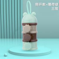 奶粉分装盒便携婴儿外出奶粉盒三层密封罐宝宝奶粉罐存储盒奶粉格|侧开款-薄荷绿三层