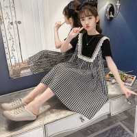 女童短袖连衣裙夏装格子女宝宝公主裙2021新款韩版宽松女大童裙子
